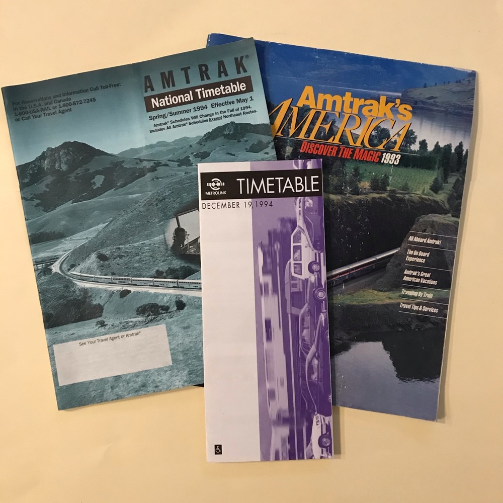 Vintage Amtrak magazine, Amtrak & Metrolink timetables